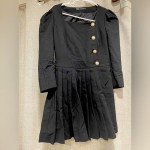 Zara Women's Black Box Pleated Blazer Short Dress Black Size M puff long sleeve